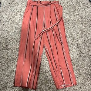 Pink, blue and white pin strip side zip crop pant